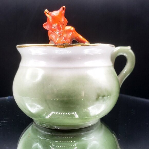 Victorian Fairing Red Devil in Cup Miniature Porcelain Carnival Prize 1890s - Picture 1 of 9